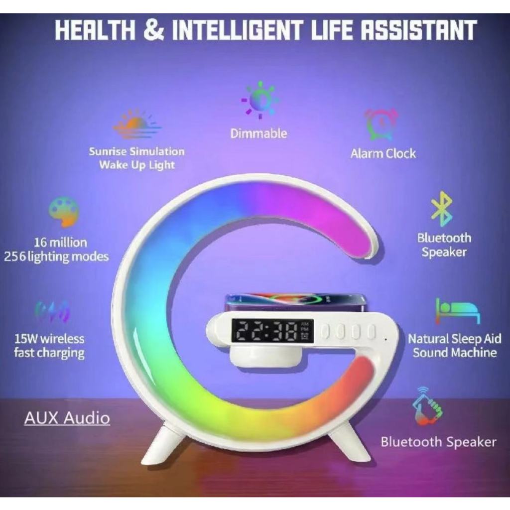 G63 ลำโพงบลูทูธไร้สาย+แทนชาร์จไร้สาย+โคมไฟ Super LED 7สี พกพา บลูทูธไร้สาย อเนกประสงค์ พร้อมการ์ด AU
