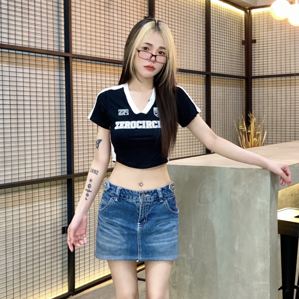 MesubShop เสื้อครอปสไตล์เกาหลี ทรงรัดรูป ผ้าเรย่อนยืดเยอะ สาวอวบใส่ได้แน่อน รุ่น เสื้อzero B-002-4-B