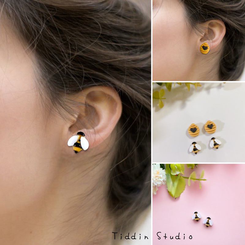 ต่างหูแฮนด์เมด Bee&honey น้ำหนักเบา โดนน้ำได้ สำหรับคนแพ้ง่ายใส่ไ