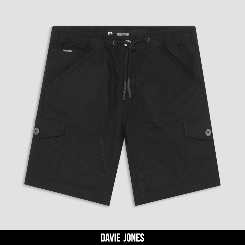 DAVIE JONES กางเกงขาสั้น เอวยางยืด Elastic Shorts SH0029 สีดำ