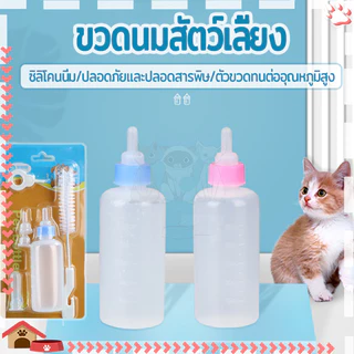 ขวดนมแมว 60ml สำหรับลูกแมวแรกเกิด ขวดนมสัตว์เลี้ยง พร้อมหัวนมซิลิโคนนุ่ม มีขีดวัดปริมาณนม ทำความสะอาดง่าย