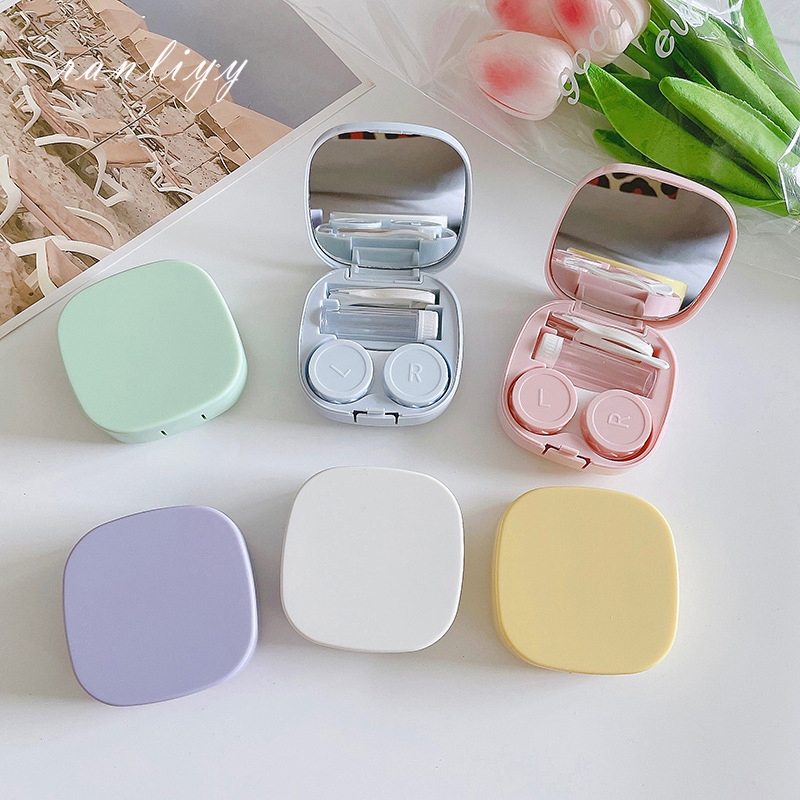 ส่งเร็ว กล่องแว่นคอนแทคเลนส์เหลี่ยมสีแคนดี้พร้อมกระจกเรียบง่ายแฟชั่นแบบพกพาสวยงามทนทานขายส่งเลือกสีได้-Ranliyy