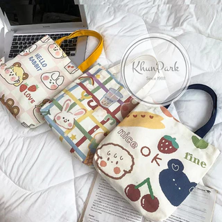 กระเป๋าสำหรับผู้หญิง 🎁 ผ้าแคนวาส กระเป๋าสะพายข้างคล้องแขน สไตล์เกาหลี 🛍 มีลายน่ารักๆ 6สีให้เลือก