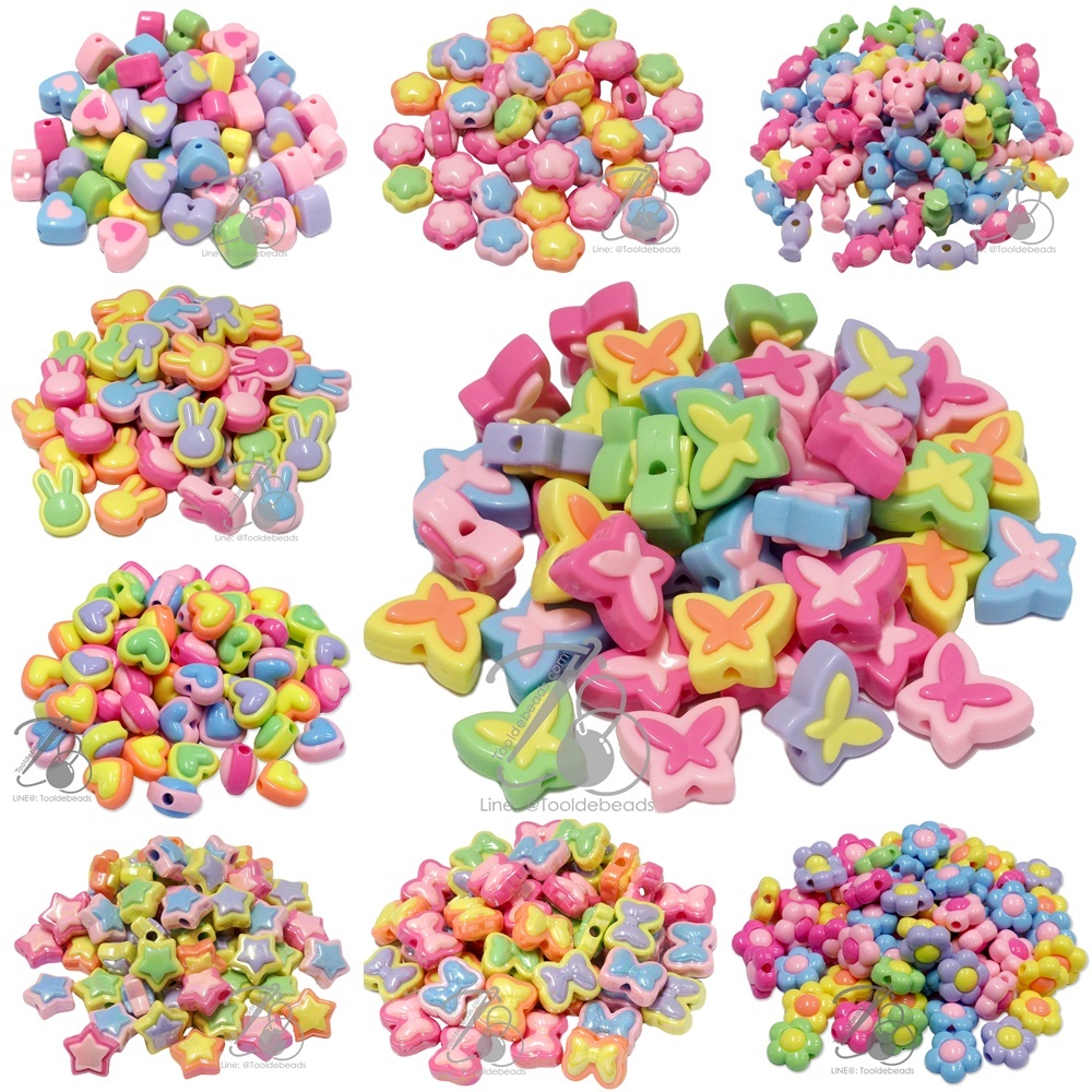 ลูกปัดอะคริลิค ทรงนูน คละสี เคลือบรุ้ง (50 กรัม)