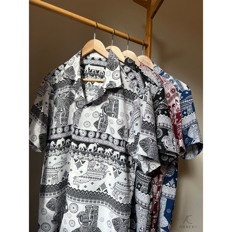 เสื้อเชิ้ตฮาวายลายช้างสุดฮิต สำหรับผู้ชายและผู้หญิง เสื้อคู่ เสื้อครอบครัว มาใหม่
