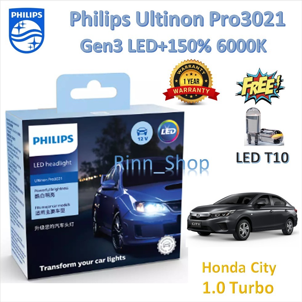 Philips หลอดไฟหน้ารถยนต์ Pro3021 LED+150% 6000K Honda City 2014 - 2018 (2 หลอด/กล่อง) รับประกัน 1 ปี แถมฟรี LED T10