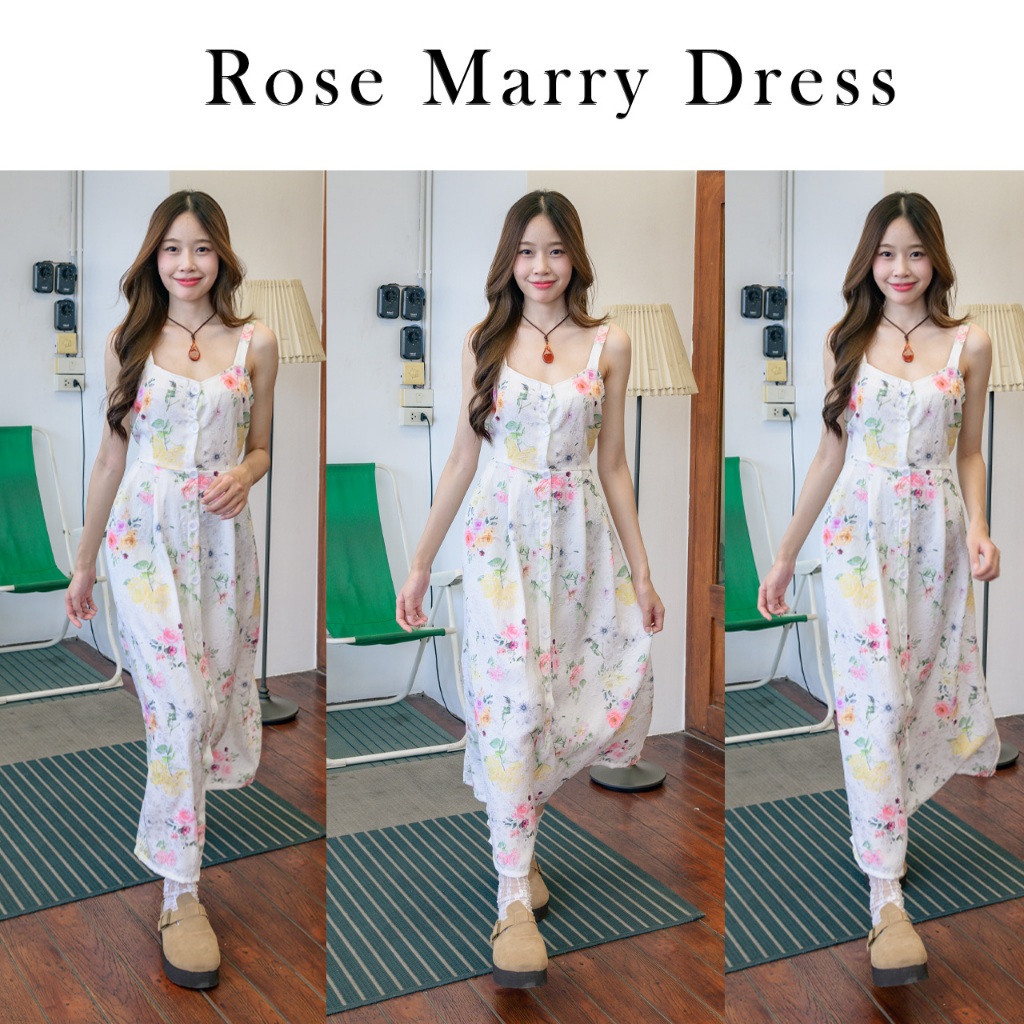 Rose Marry Dress เดรสลายดอกยาว ต้อนรับซัมเมอร์ ผ้ามี Texture ในตัวลายสวยๆมากค่ะ