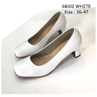 Prettycomfort รองเท้ารับปริญญา ใหญ่กว่าปกติ คัทชูขาว พยาบาล มีsizeถึง47 หัวตัด ส้น2นิ้ว SB102 SM3451