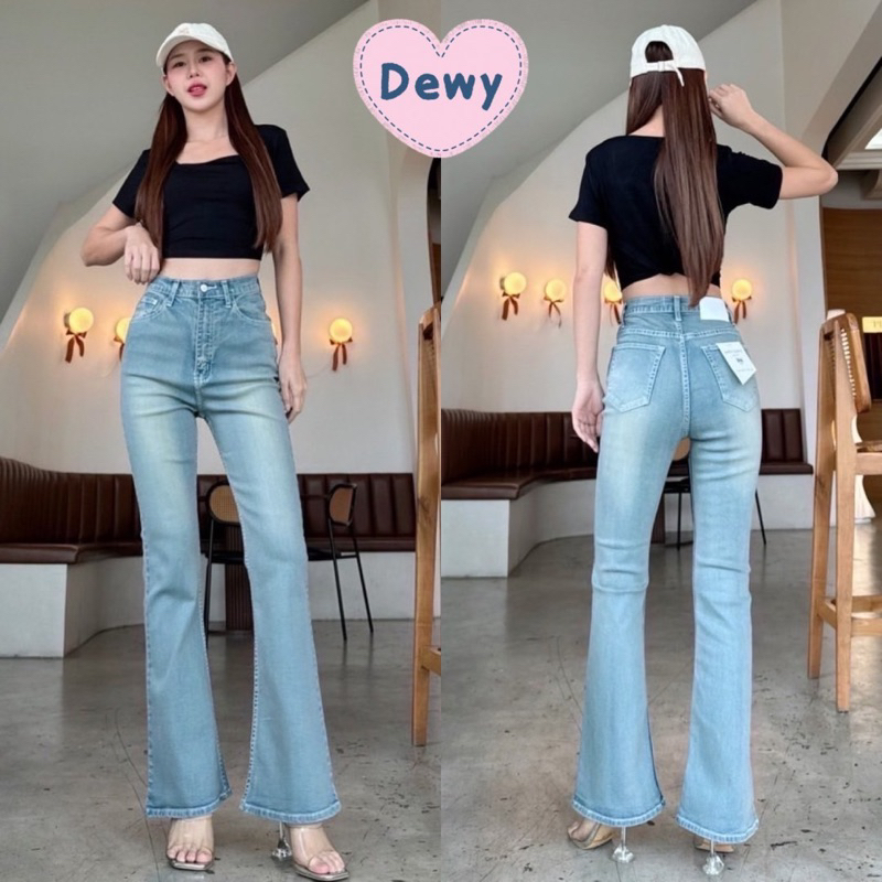( ลดเพิ่ม 150฿ ในไลฟ์/วิดีโอ) YAM jeans | S-3XL กางเกงยีนส์เอวสูงขาม้าเล็กผ้ายืดสีเฟดฟ้าด้ายขาว #ya9752 Dewyjeans