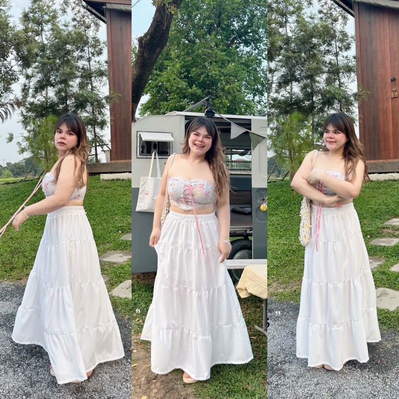 Linn✅ กระโปรงยาวสาวอวบ (ผ้าไหมอิตาลี) กระโปรงสาวอวบ เอว32-46นิ้ว (มีไซซ์) plussize