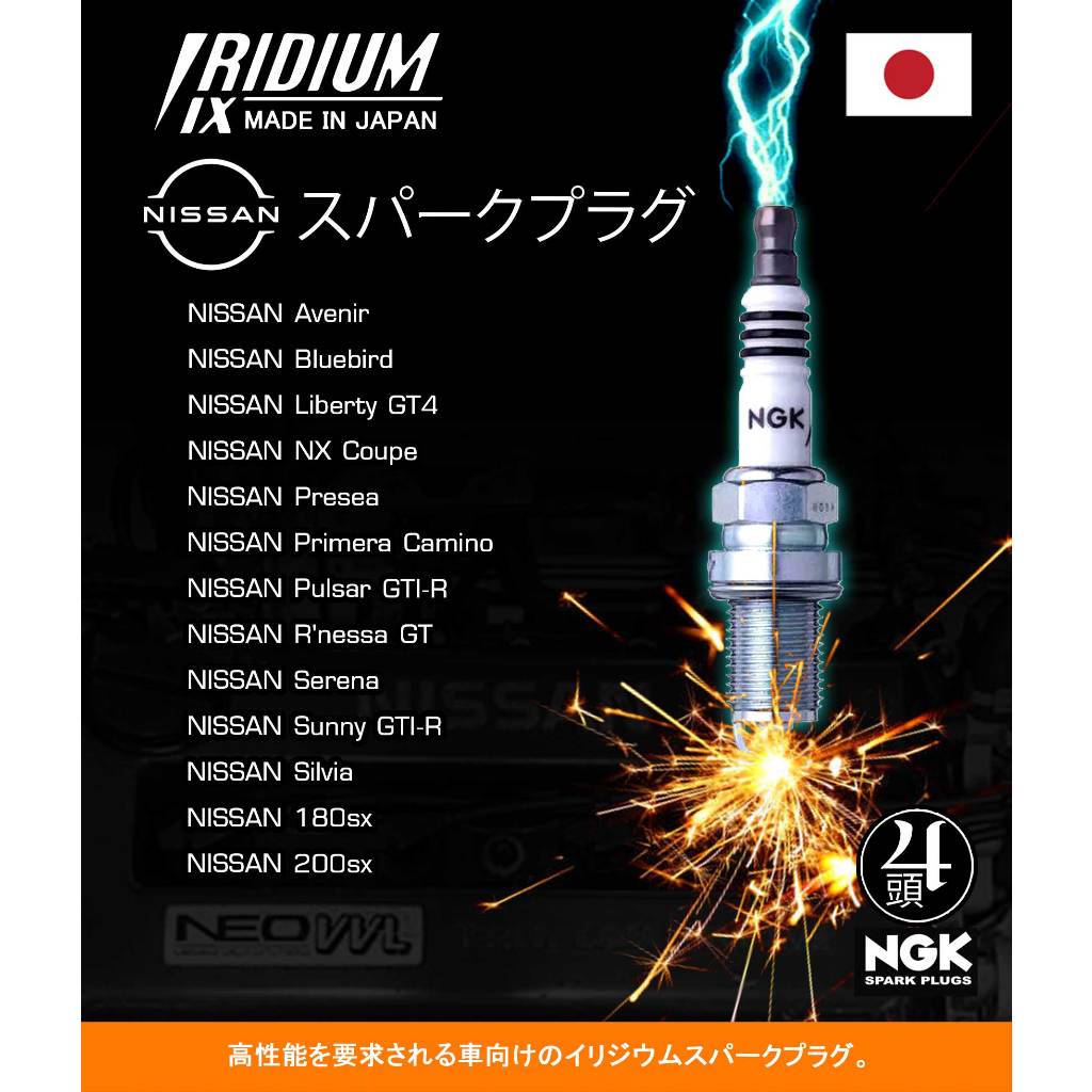 หัวเทียน IRIDIUM IX สำหรับเครื่อง Nissan SR16VE/SR18DE/SR20DE/SR20DET/SR20VE/SR20VET/// 1ชุด 4 ชิ้น