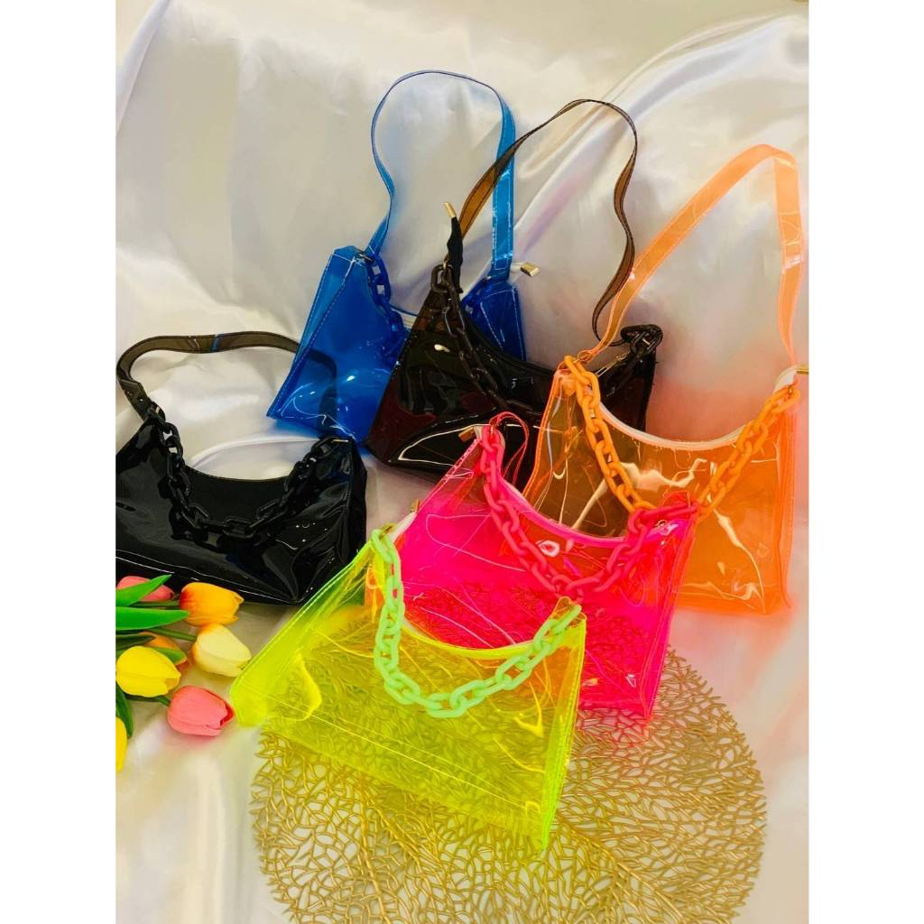 *NEW สินค้าพร้อมส่ง* กระเป๋าสีนีออนสะท้อนแสง ทรงhobo พระจันทร์เสี้ยว กระเป๋ารุ่นเยลลี่ กระเป๋าสะพายไหล่ ใส่เล่นสงกรานต์