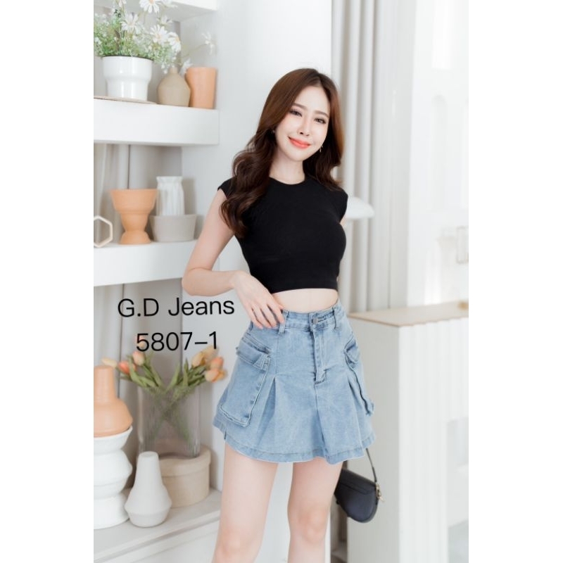 #5807 ผ้ายืด กระโปรงกางเกงยีนส์แฟชั่นกระเป๋าคาโก้สวยใส่แล้วเซ็กซี่ผุดๆ