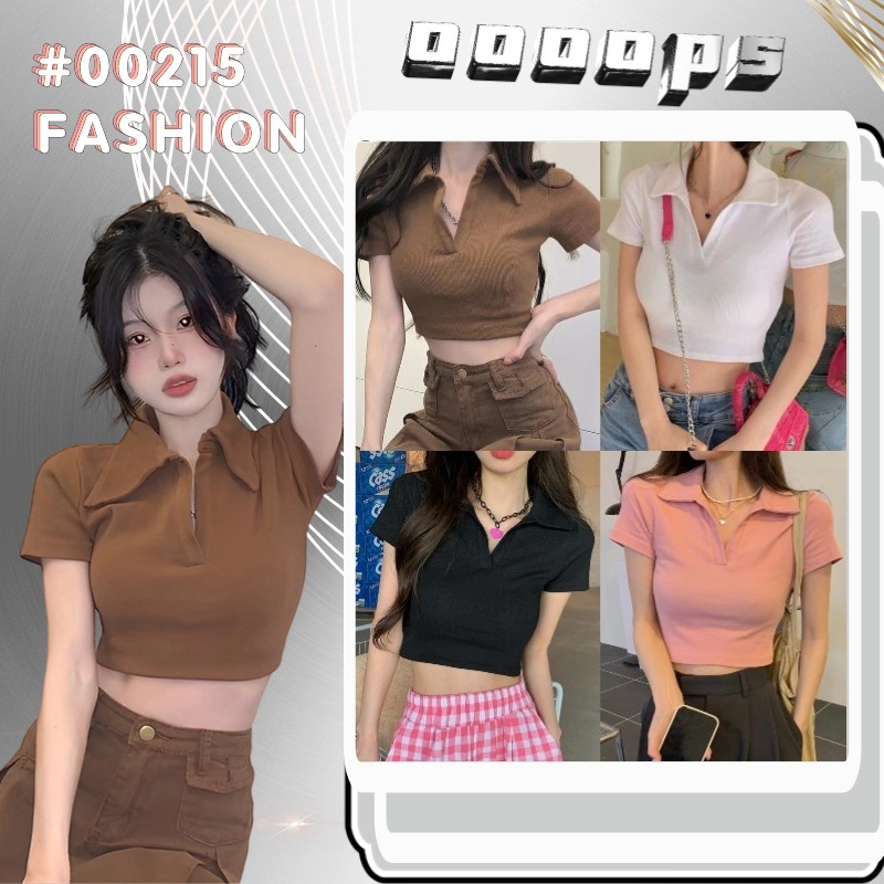 เสื้อยืดผู้หญิง เสื้อเอวลอย ทรงคิวท์ๆ ครอปวินเทจ แมทช์ง่ายสุดๆ #00215