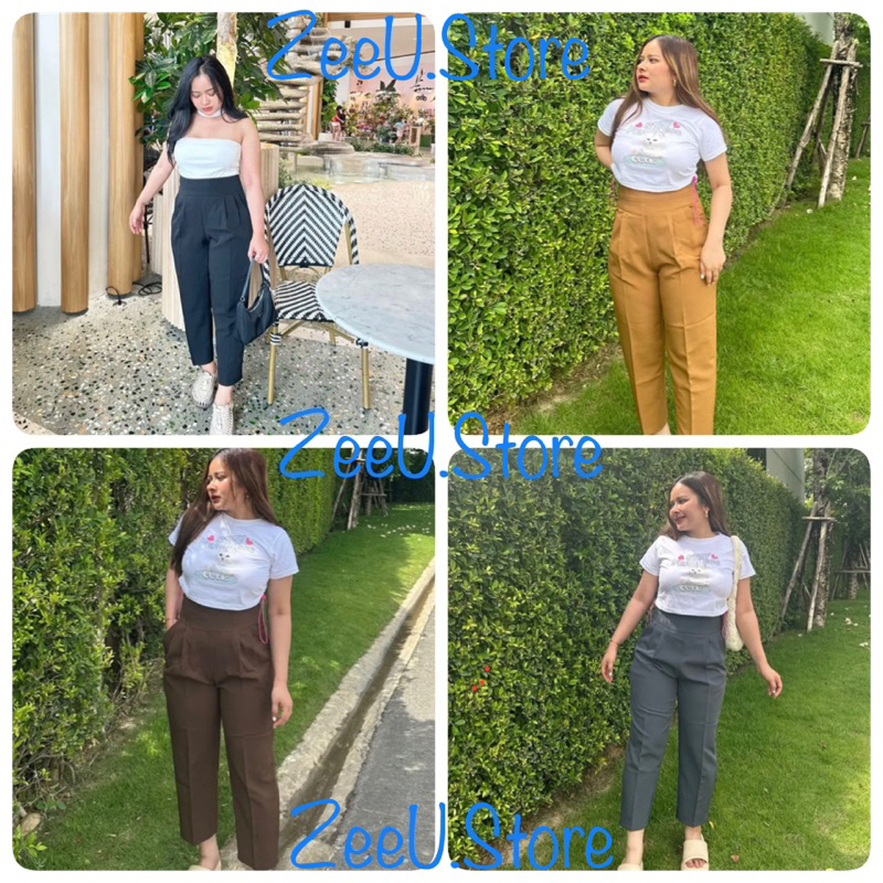 กางเกงขายาวเอว 2 ชั้น ผ้าไอวี่ ขา8ส่วน (L-5XL)
