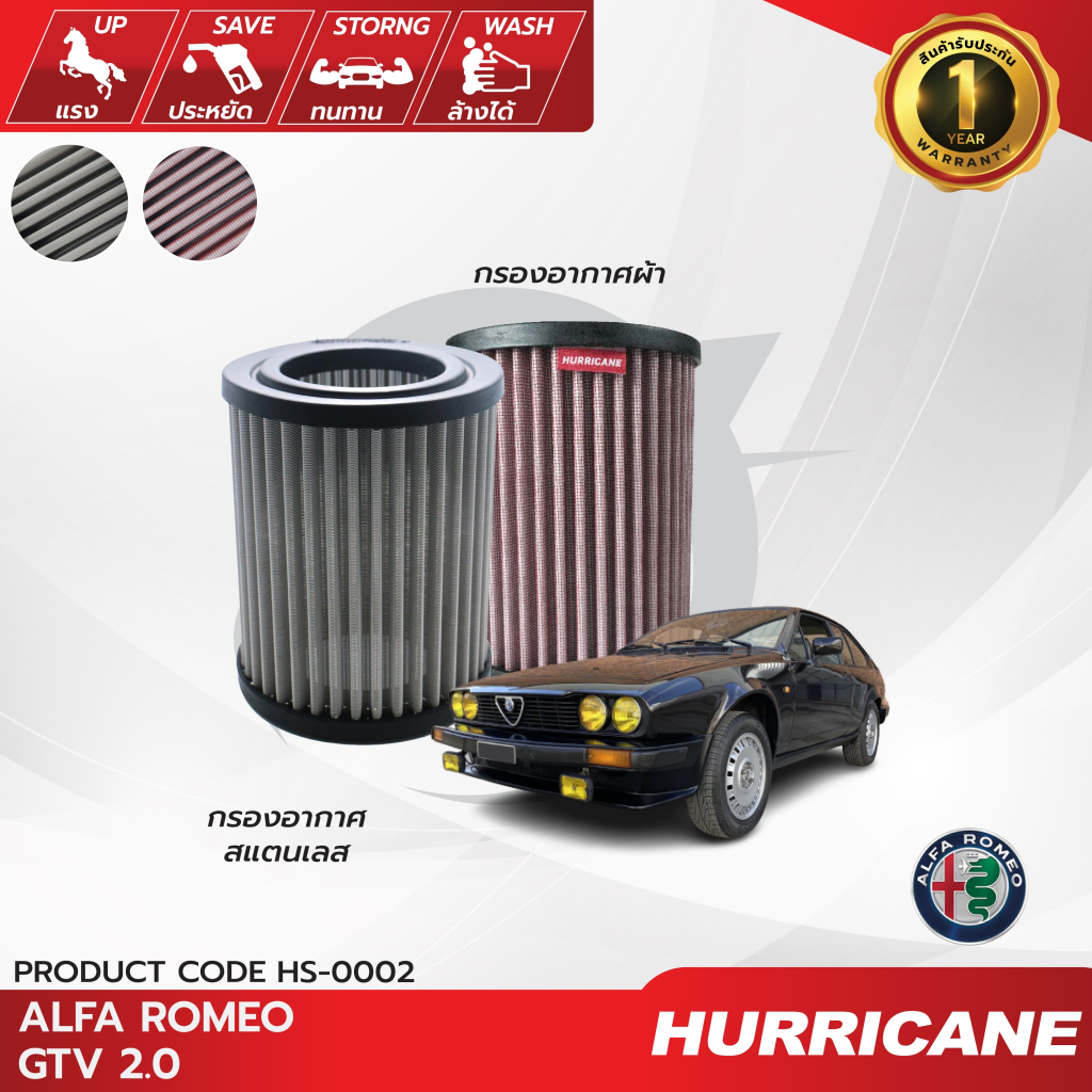 HURRICANE กรองอากาศรถยนต์ผ้าแดง & สแตนเลส Acura , Alfa , Honda HS-0002