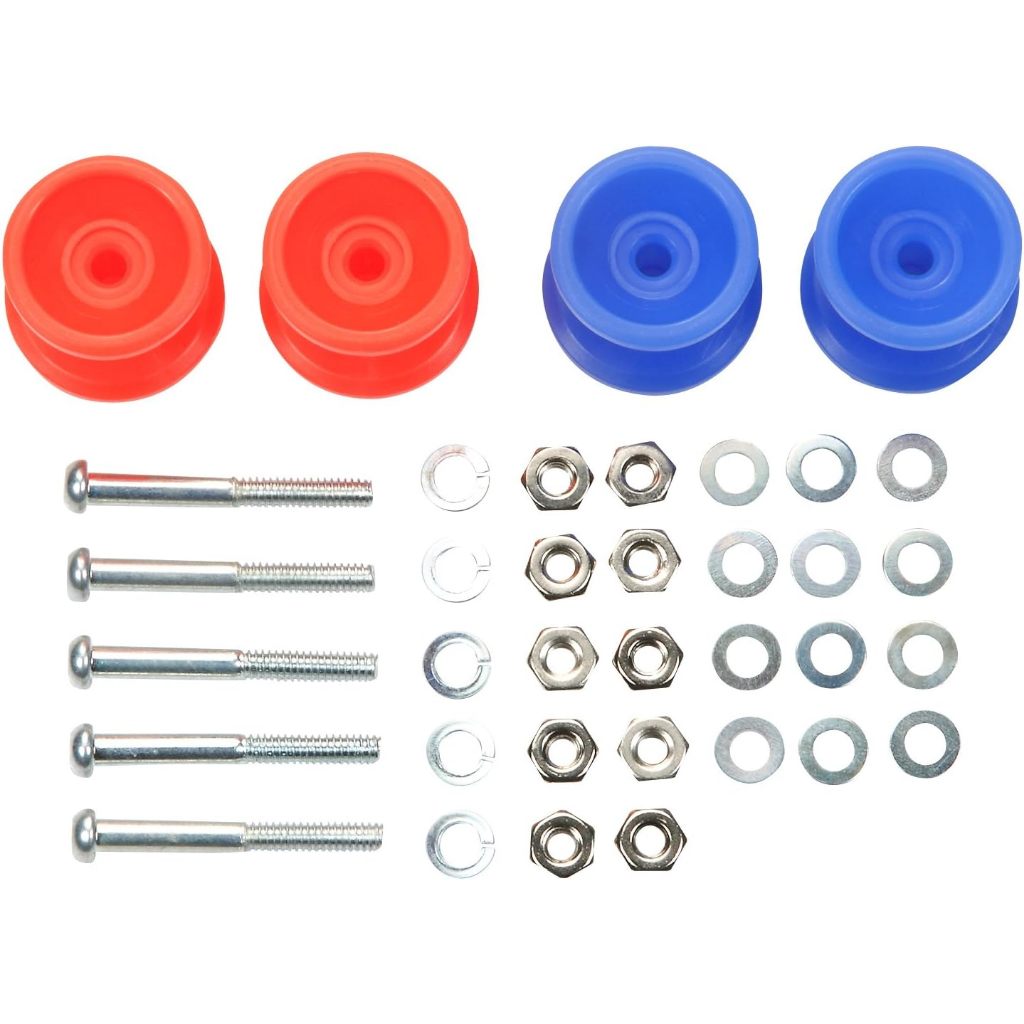โรลถ้วยพลาสติก แดง/น้ำเงิน - Tamiya 15457 - Low Friction Plastic Double Rollers (Red&Blue/13-12mm)