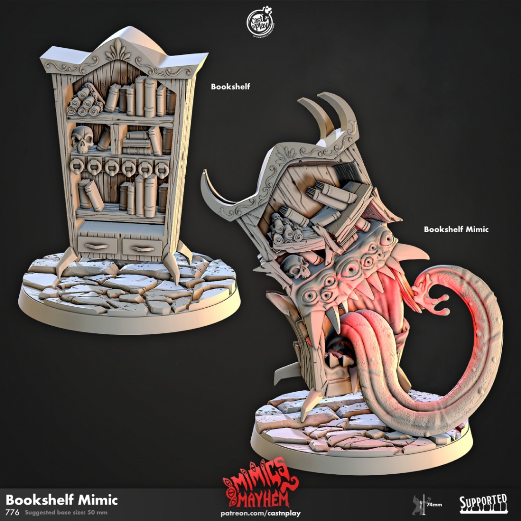 Bookshelf Mimic - Mimics Mayhem - Monstrosity Mimic / 32mm scale 3D printed miniature CNP