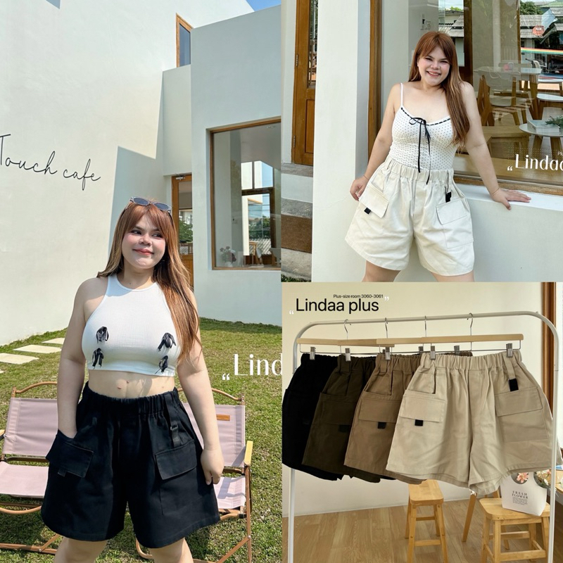 (LD) กางเกงขาสั้น สม๊อครอบเอว แต่งอะไหล่ตรงกระเป๋าหน้า เสื้อผ้าสาวอวบอ้วน พลัสไซส์ ไซส์ใหญ่