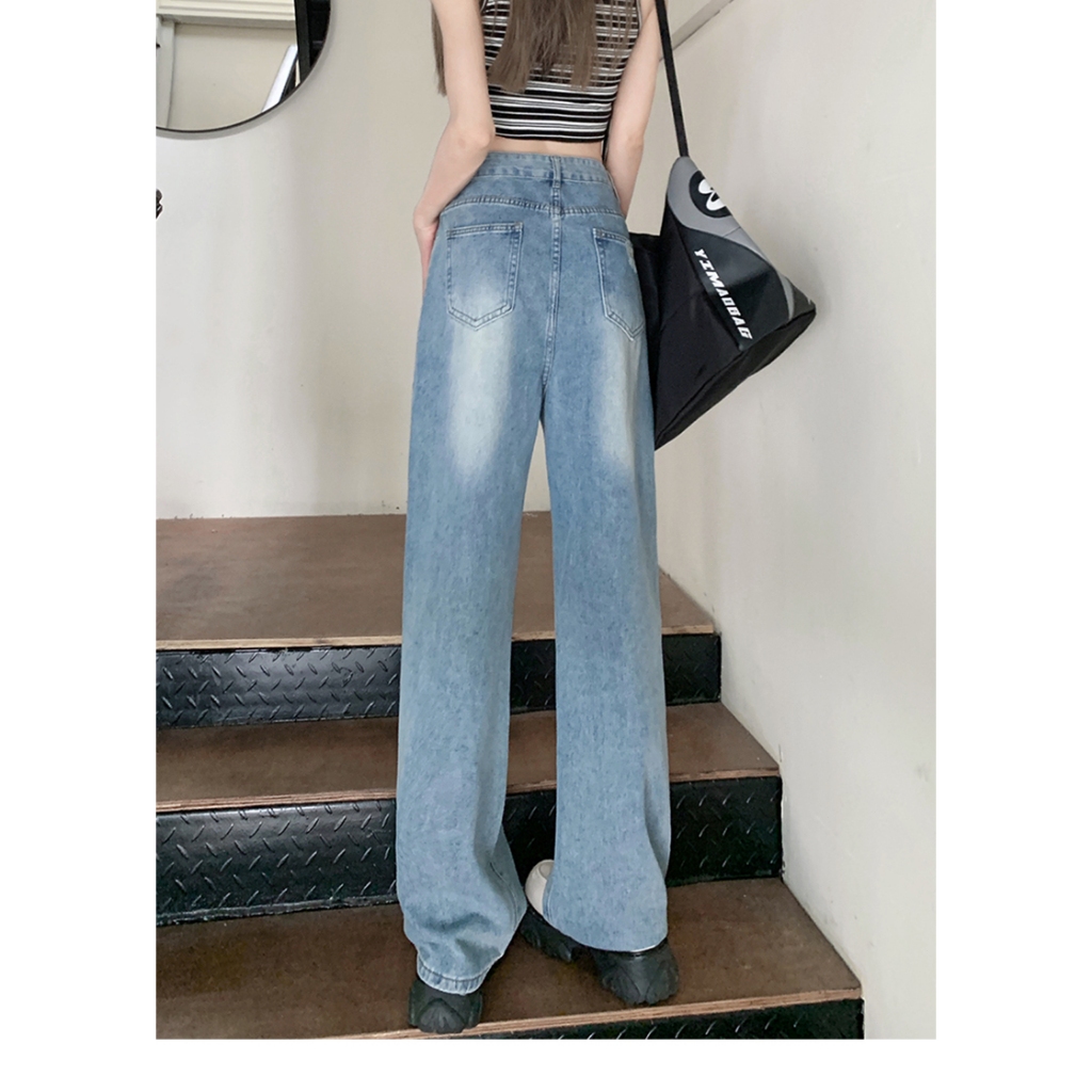 GHAOHESกางเกงยีนส์ขาดS-5XLเอวสูง ประเภทรุ่นหลวม กระชับหน้าท้องและดูเรียวขึ้น กางเกงยีนส์y2k - รูปที่ 4