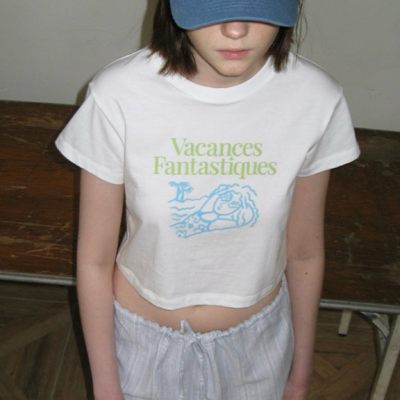 TYPESERVICE outlet VACANCES CROP T-SHIRT - OFF WHITE