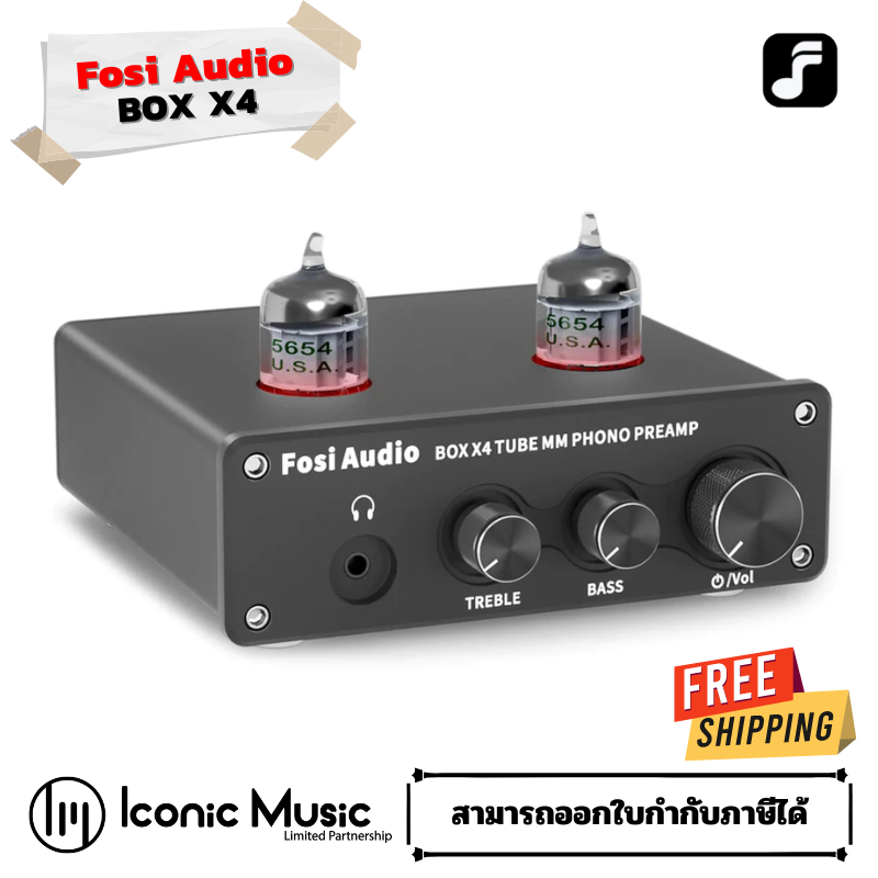 Fosi Audio BOX X4 Vacuum Tube MM Phono Preamp/Headphone Amplifier JAN 5654W x2  ปรับเบสแหลมได้ รับปร