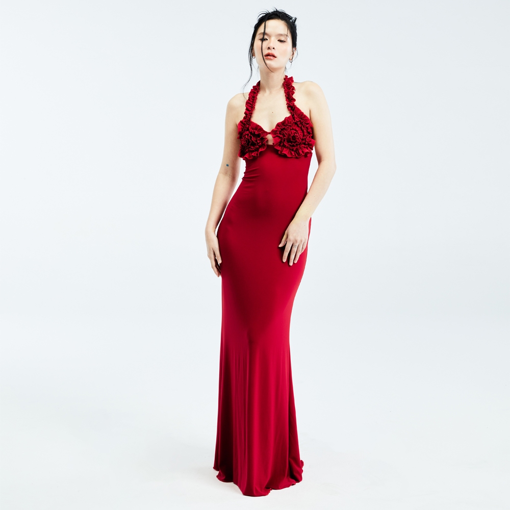 BLACKDOG BKK - SS2416 - Spiral maxi dress - เดรสยาวผ้ายืดตกแต่งบราขดเกลียว