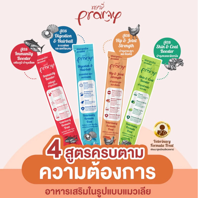 Pramy พรามี่ ขนมแมวเลีย วิตามิน อาหารเสริม บำรุงสุขภาพ 14g