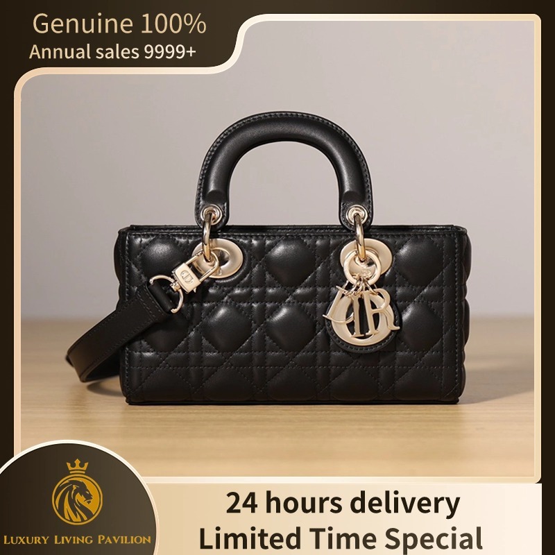 👜French purchase The New Dior Medium Lady D-Joy Bag Black Cannage Lambskin shopeeถูกที่สุด💯ถุงของแท้