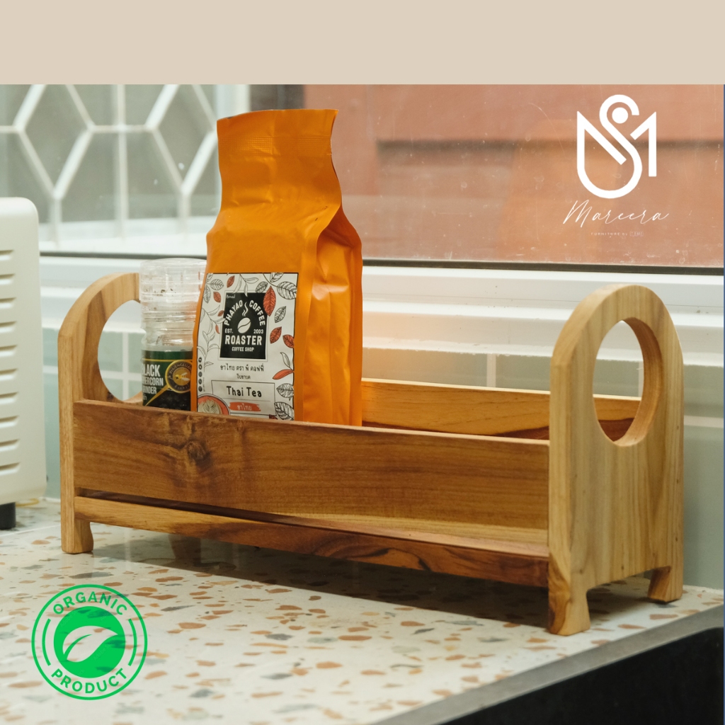 ชั้นวางเครื่องปรุง ไม้สัก สามารถวางในครัว หรือบนโต๊ะอาหาร ทาเคลือบ teak oil food grade ไม่มีสารเคมีปนเปื้อน