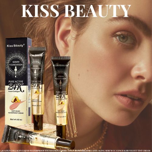 SERUM FOUNDATION 24K GOLD COLLAGEN KISS BEAUTY เซรั่มรองพื้นเนื้อครีม ปรับสีผิวให้สม่ำเสมอ เป็นธรรมช