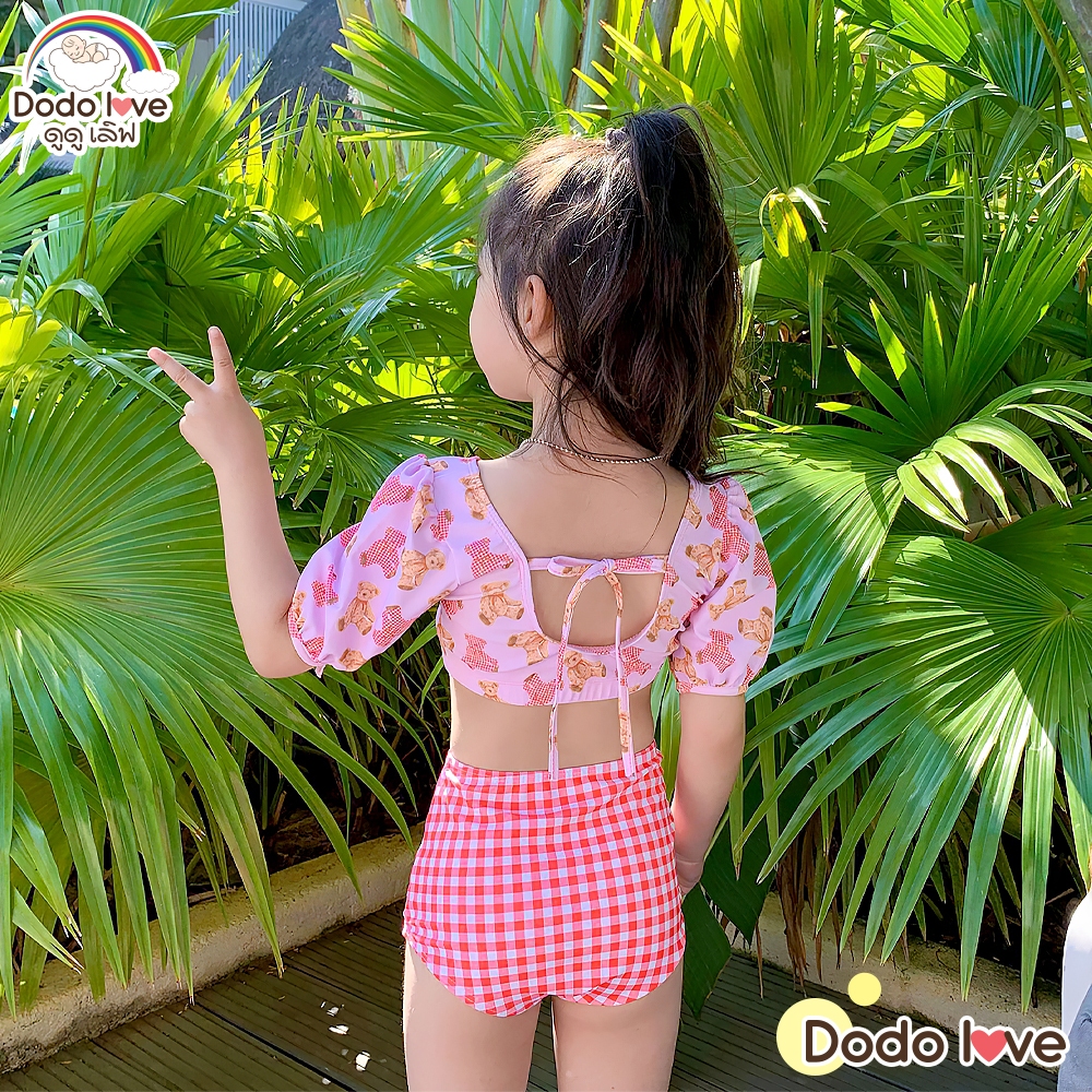 DODOLOVE مايوه بنات نصف كم مع قبعة — صورة 2