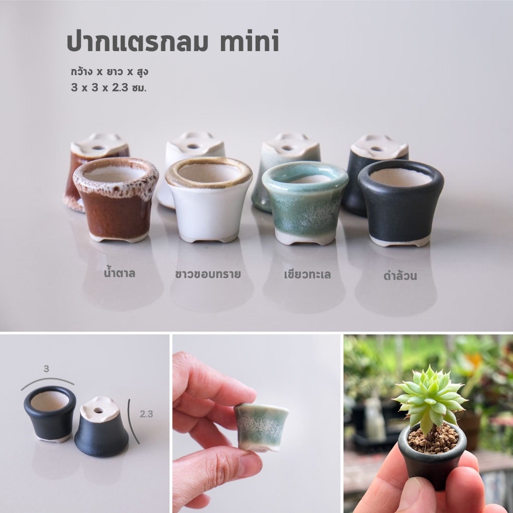 กระถางบอนไซ ญี่ปุ่น บอนไซจิ๋ว ต้นไม้จิ๋ว ทรงปากแตรกลม มินิ By miNATURE_c กระถางเซรามิค เกรดส่งออก