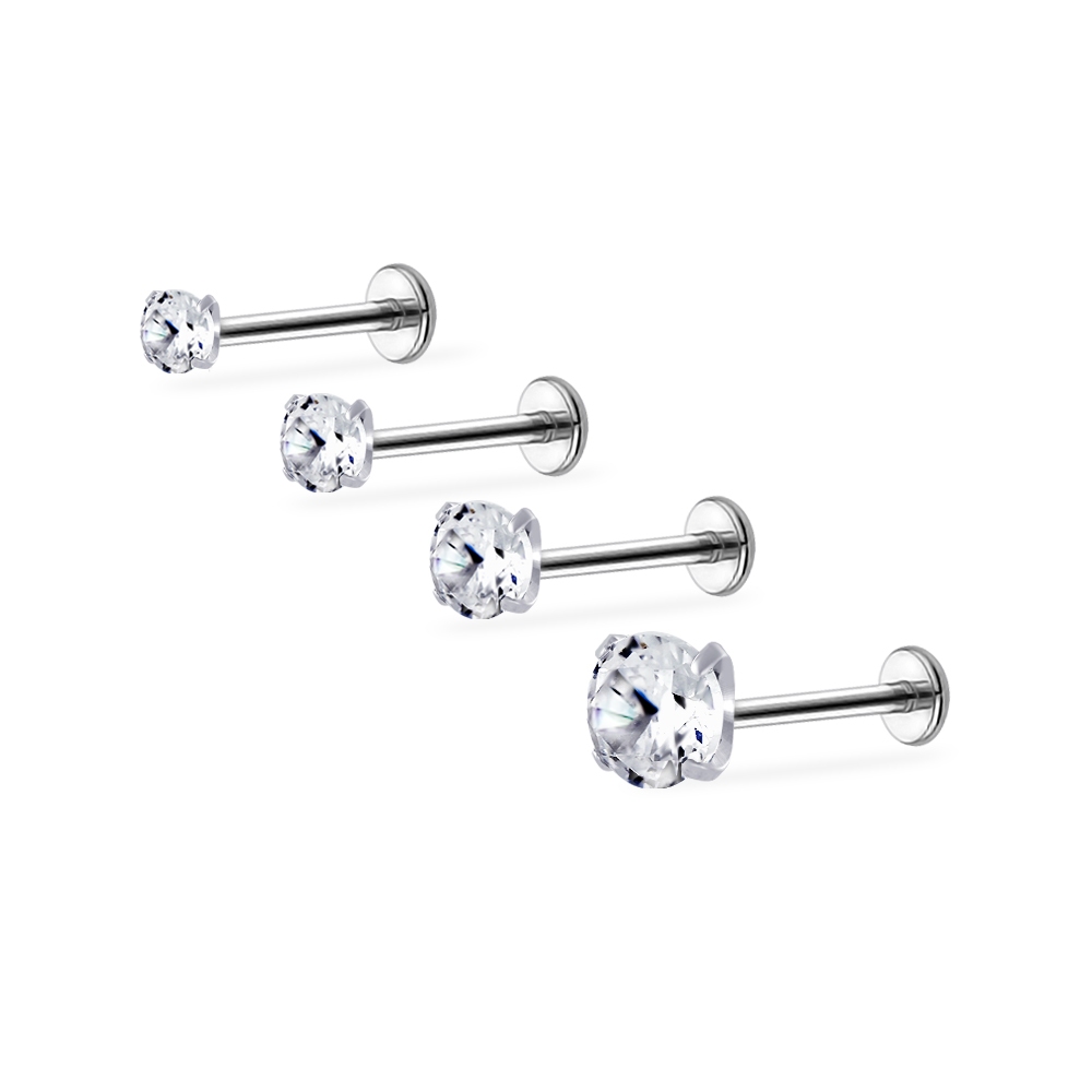 PiercingRoomByJay, จิว/ต่างหูแป้นแบน สำหรับผิวแพ้ง่าย Clear CZ Titanium เกรดการแพทย์