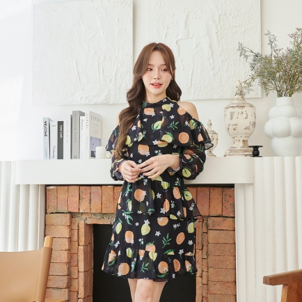 La Mignonne (XS-2XL) Brylee Fey Dress เดรสใส่เที่ยว ลายผลไม้ลายพิเศษเฉพาะของทางร้าน มาพร้อมดีไซส์สุด