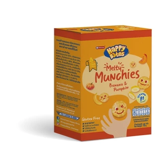 Happy Bites Melty Munchies ขนมข้าวอบกรอบสำหรับเด็กสำหรับเด็กอายุ 12 เดือนขึ้นไป ขนาด 15 กรัม