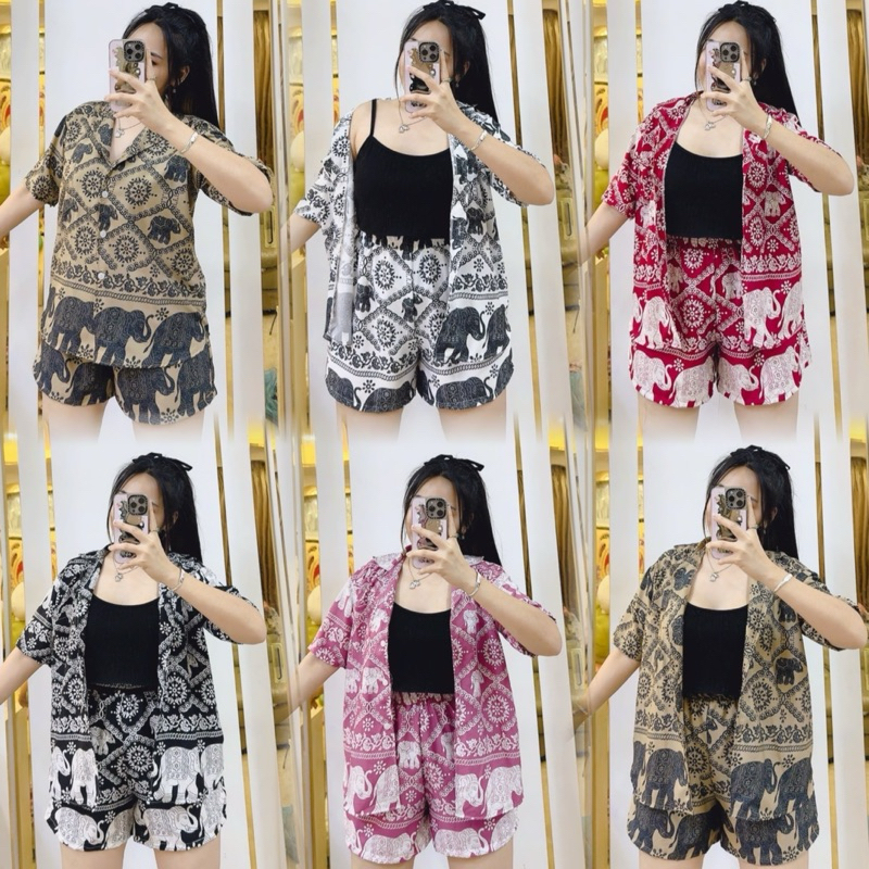 ชุดสาวอวบเซตช้าง3ชิ้นขาสั้น เสื้อ+กางเกง+สายเดี่ยว
