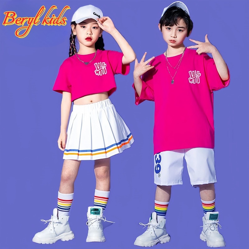 Beryl kids🌸ชุดการแสดงเด็ก แฟชั่น🎀ชุดเชียร์ลีดเดอร์สำหรับเด็กชายและเด็กหญิง สไตล์เกาหลี เต้นฮิปฮอป รุ่นใหม่