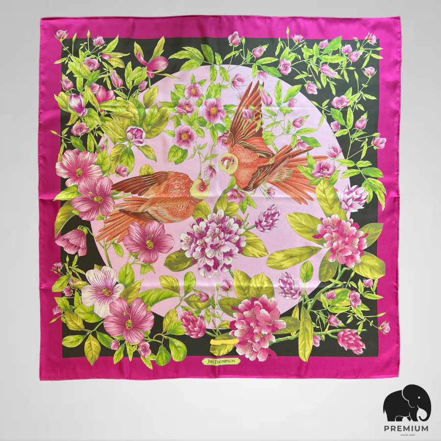 ผ้าพันคอผ้าไหม จิม ทอมป์สัน Silk scarf 33"x33" Jim Thompson ลายนกบานเย็น