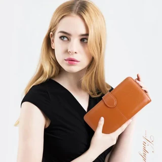 (พร้อมส่ง) Korea กระเป๋าสตางค์ใบยาว กระเป๋าสตางค์ใบยาวทําจากหนังแว็กซ์วินเทจกระเป๋าเงินผู้หญิงความจุขนาดใหญ่หนังนุ่