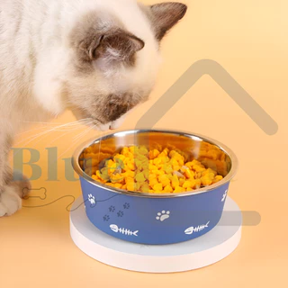 Bluecat19 ชามแมว ชามหมา ชามอาหารสัตว์เลี้ยง สแตนเลส แบบกันลื่น ชามอาหารหมา สุนัข หนา2ชั้น มียางกันลื่น กันอาหารคว่ำ แมว