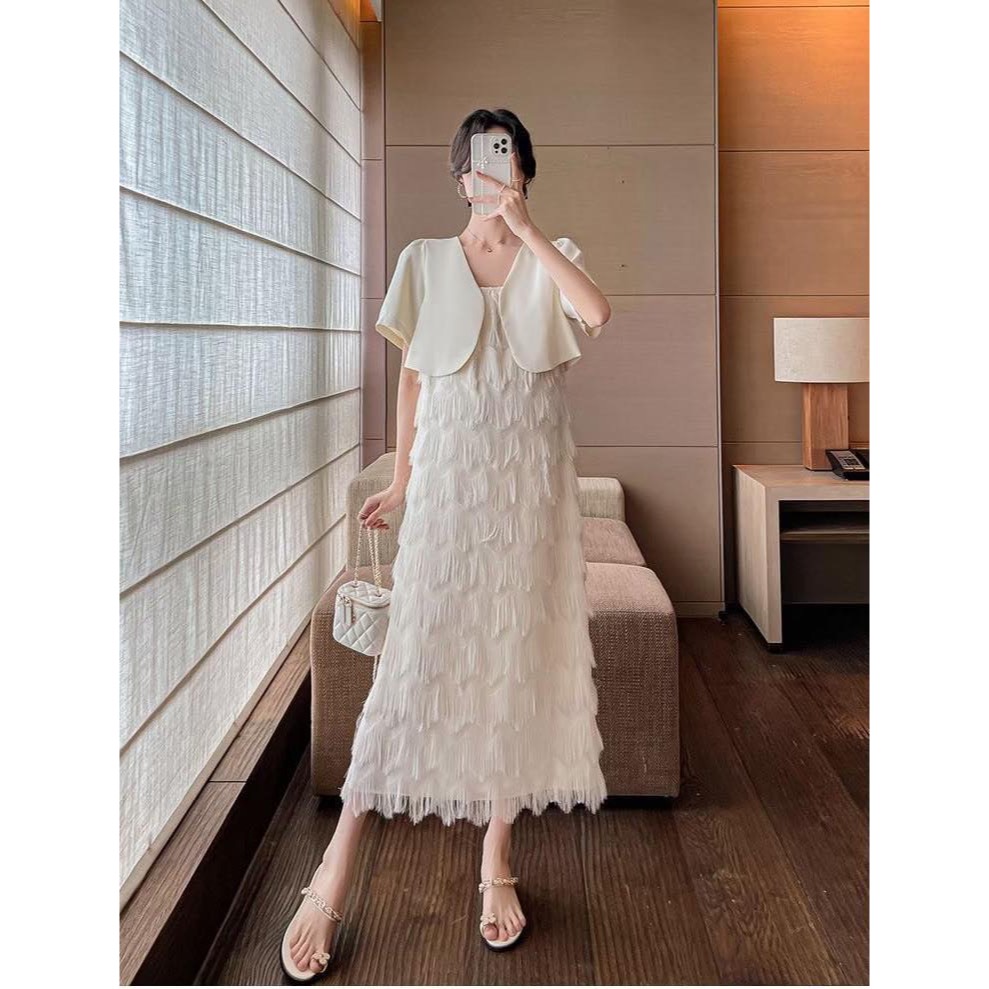 ( ได้ 2 ชิ้น ) ชุดเซ็ต เดรสสายเดี่ยว + เสื้อครอป AA4167 - รูปที่ 3