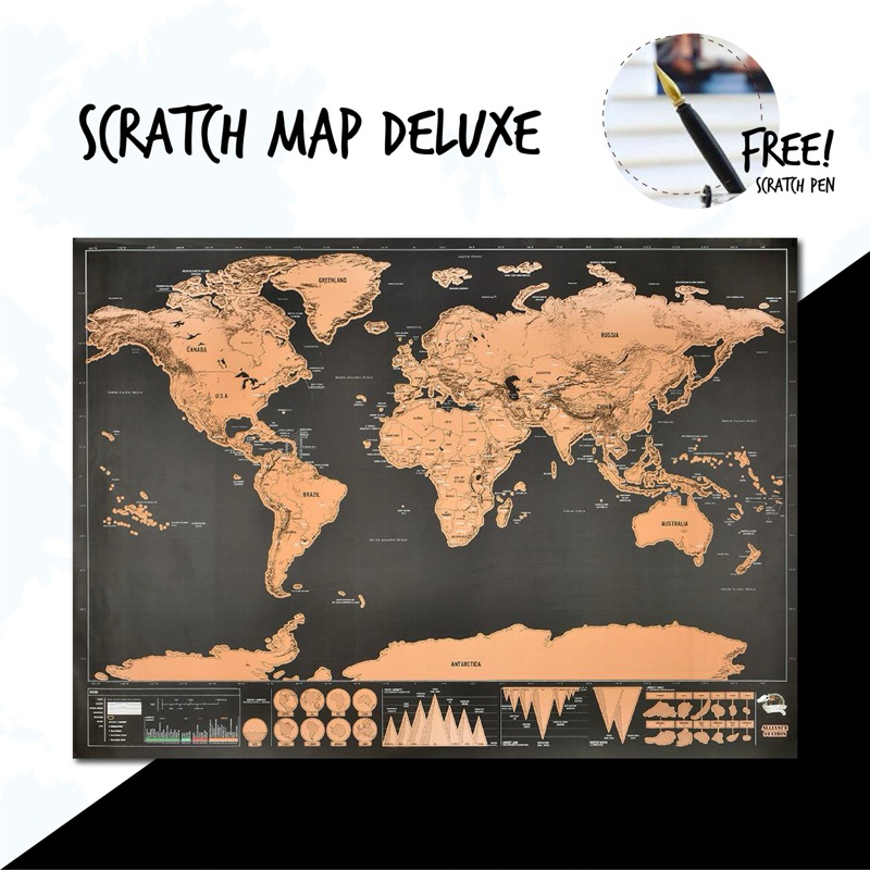 [ส่งฟรี] World Scratch Map Deluxe แผนที่โลกขูดได้ แถม! ปากกาขูดต