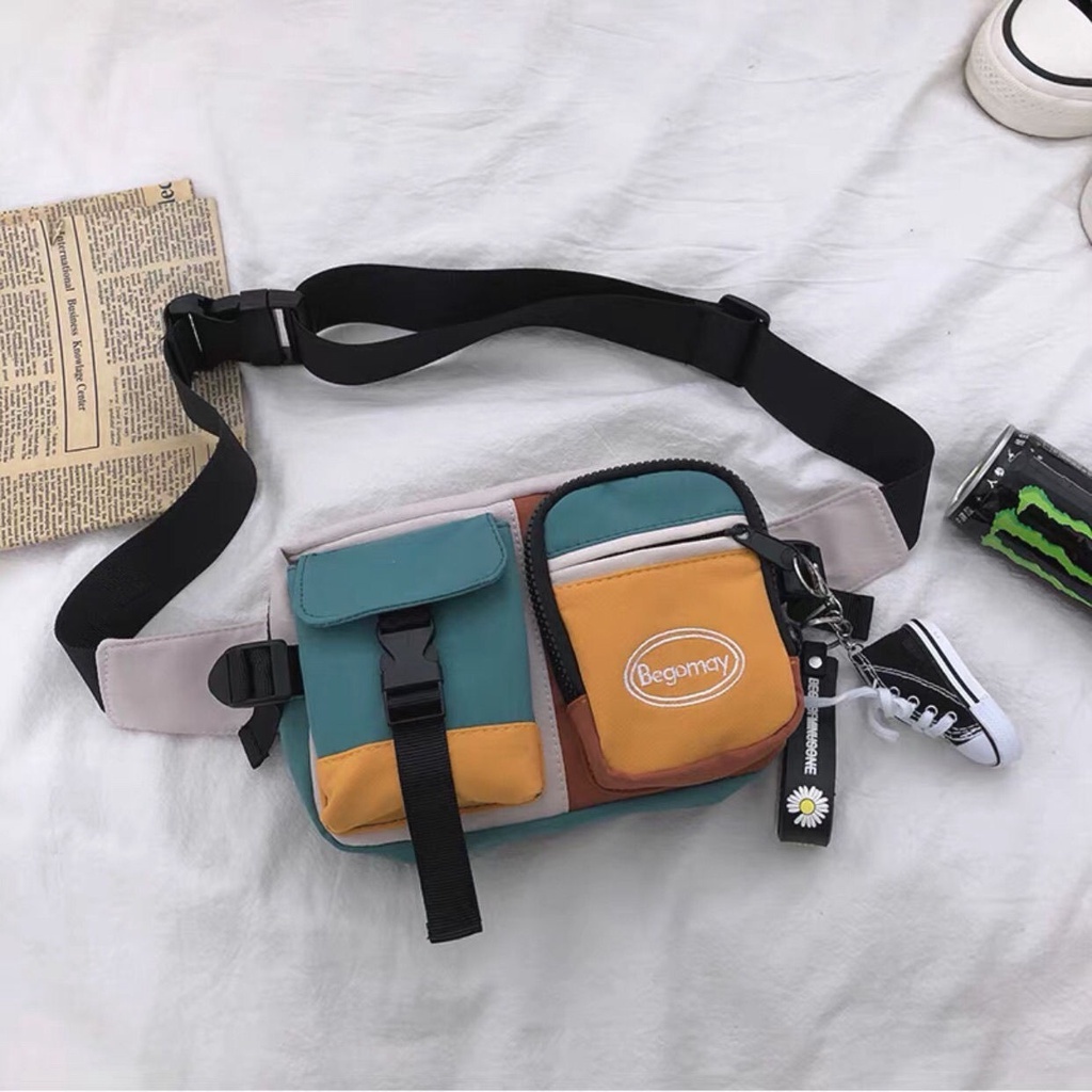 กระเป๋าคาดอก คาดเอว แฟชั่น ผ้าไนล่อน ป้ายโลโก้ปัก กระเป๋าคาดหน้าอกฮิปฮอป กระเป๋าคาดอก เทรนด์ญี่ปุ่น ฮิปฮอป - รูปที่ 7