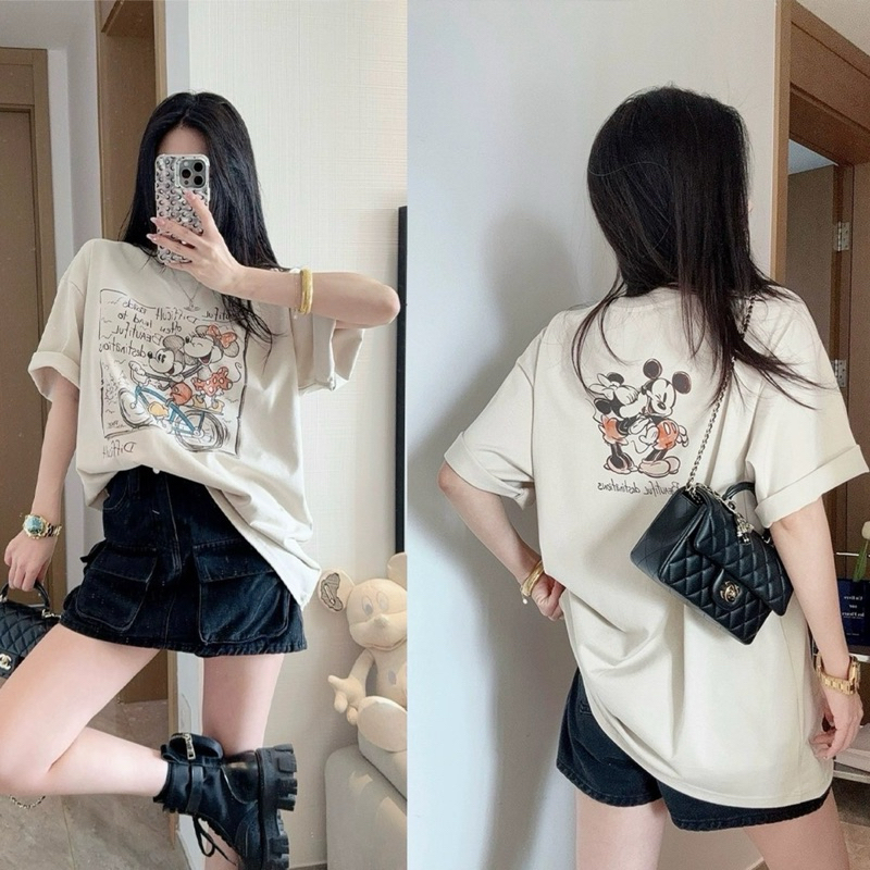 เสื้อยืดคอกลม แขนสั้น oversize สกรีนลายการ์ตูนTAG  YT-FACTORY 🇰🇷