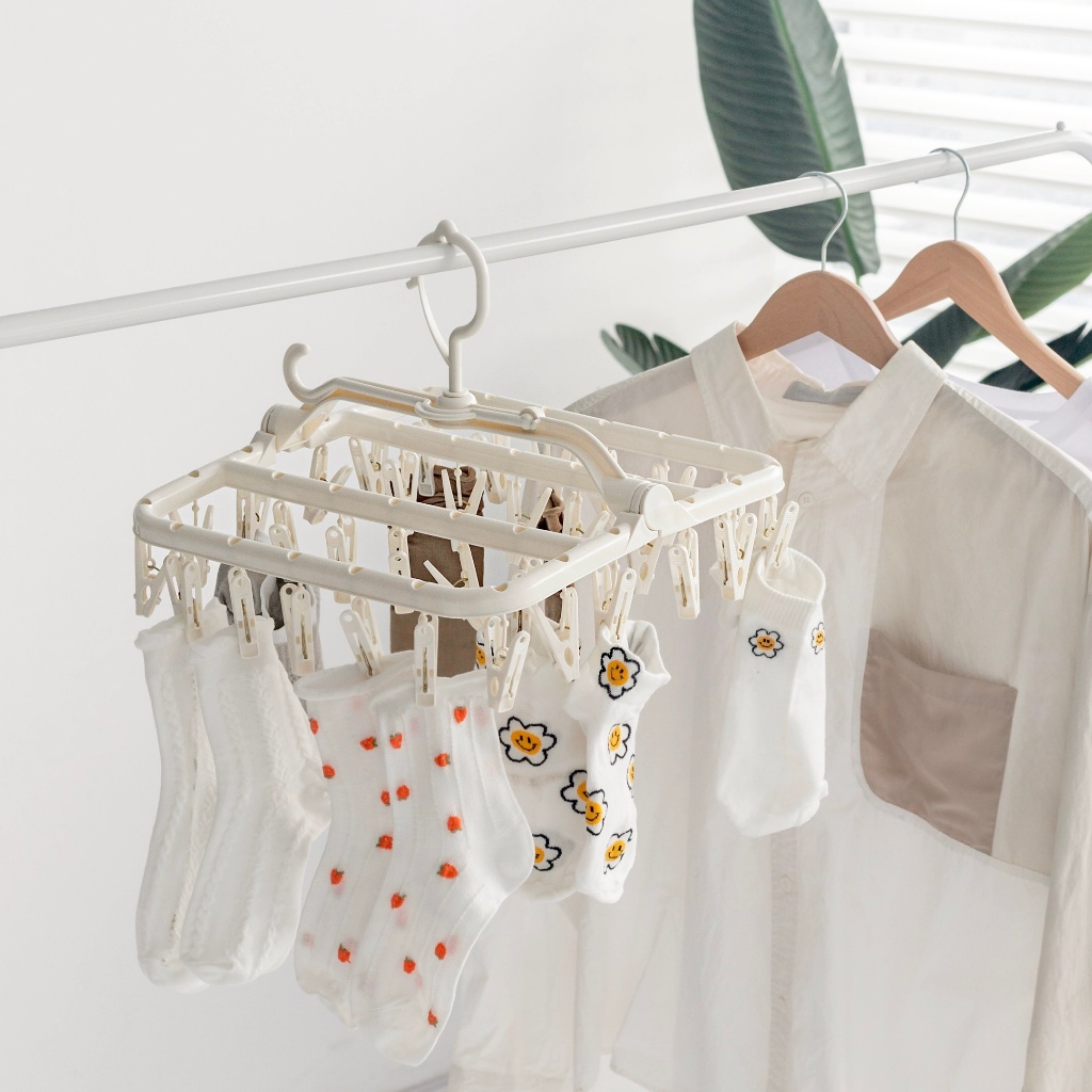 ที่ตากผ้า พับได้ ที่หนีบผ้าพลาสติก ที่ตากชุดชั้นใน พลาสติกอย่างดี ไม่แตกหักง่าย วัสดุ PP แข็งแรงทนทาน 32 ตัวหนีบ