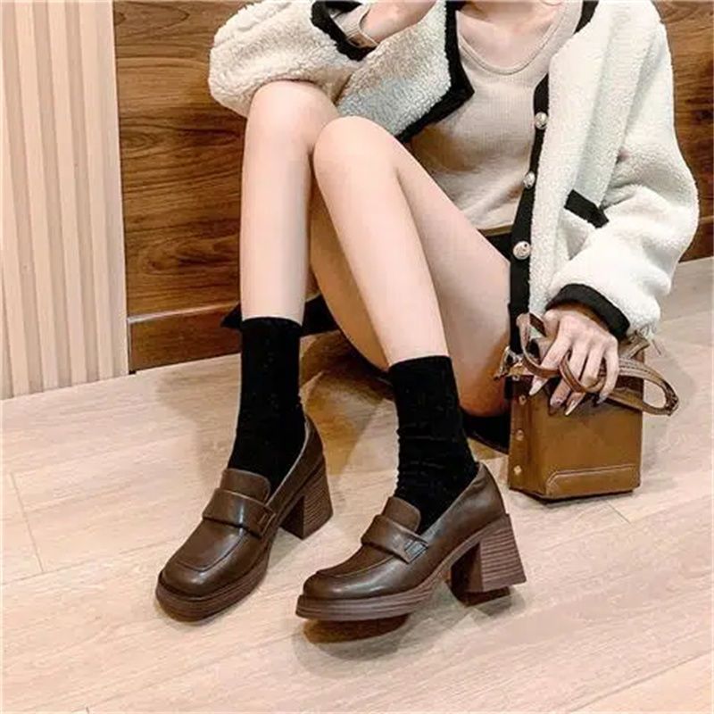 ❤รองเท้าแมรี่เจน รองเท้าไม่มีส้น น้ำตาล/ดำ ย้อนยุค JK size 35-40