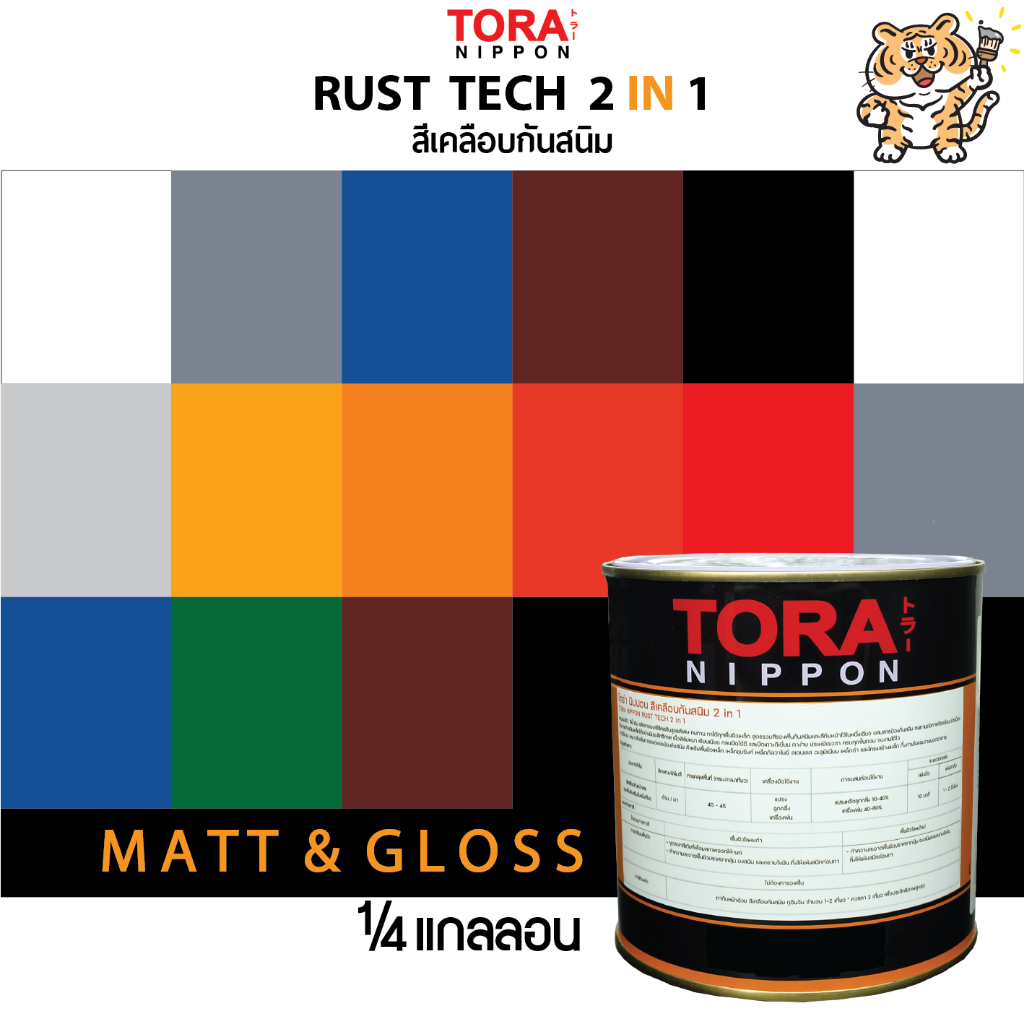 1/4G. สีเคลือบ 2IN1 RUST TECH สีทาเหล็ก ไม่ต้องทารองพื้น สีผสมรองพื้น สีเคลือบผสมรองพื้น สีรองพื้น+เคลือบทับหน้าสีน้ำมัน