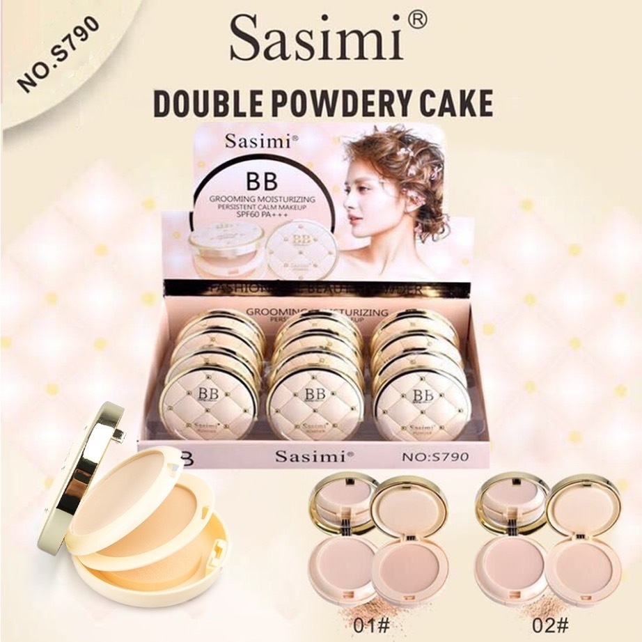 S790 แป้งตลับ Sasimi BB Powder ตลับ 2 ชั้น กันแดดกันน้ำผสมรองพื้น SPF 60PA++ เนื้อเนียนบางเบา