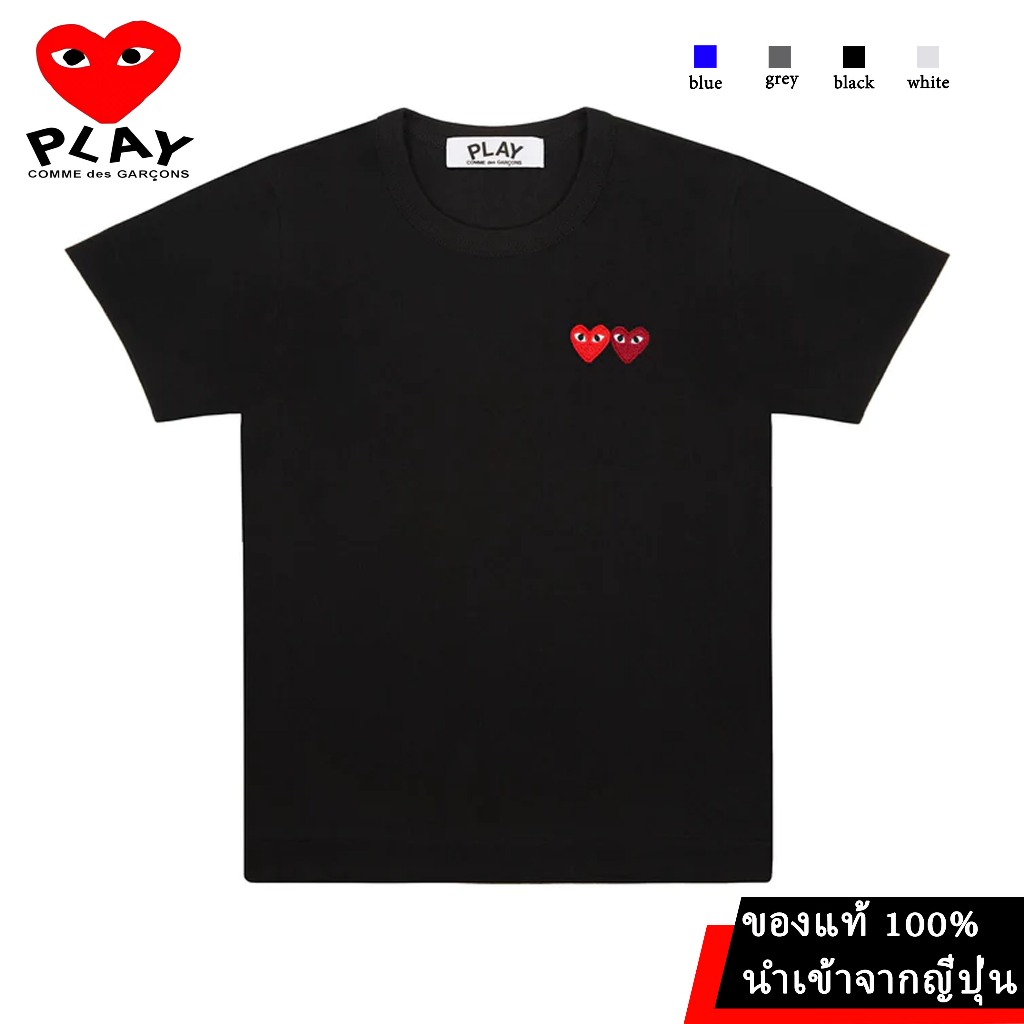 PLAYสไตล์ญี่ปุ่นเสื้อยืดแขนสั้น พิมพ์ลายหัวใจ Rei Kawakuboสไตล์คลาสสิก แฟชั่นคู่รัก สําหรับผู้ชาย และผู้หญิง